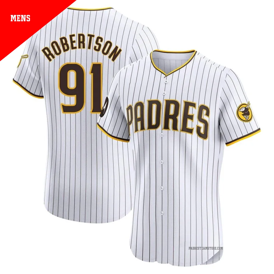 Men's San Diego Padres ＃91 Tyler Robertson White Elite Home Patch Jersey