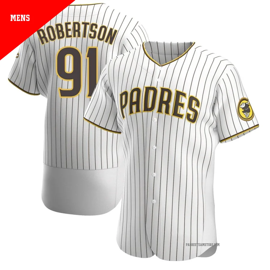 Men's San Diego Padres ＃91 Tyler Robertson White/Brown Authentic Home Jersey