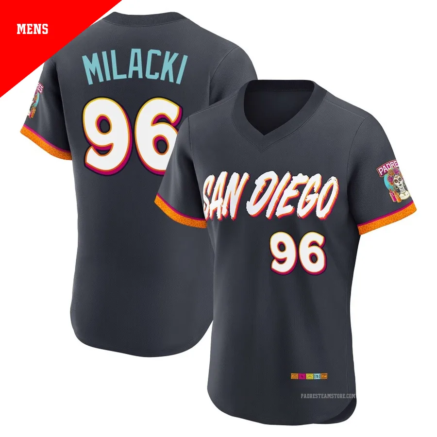 Men's San Diego Padres ＃96 Bobby Milacki Authentic Obsidian 2026 City Connect Stadium Jersey