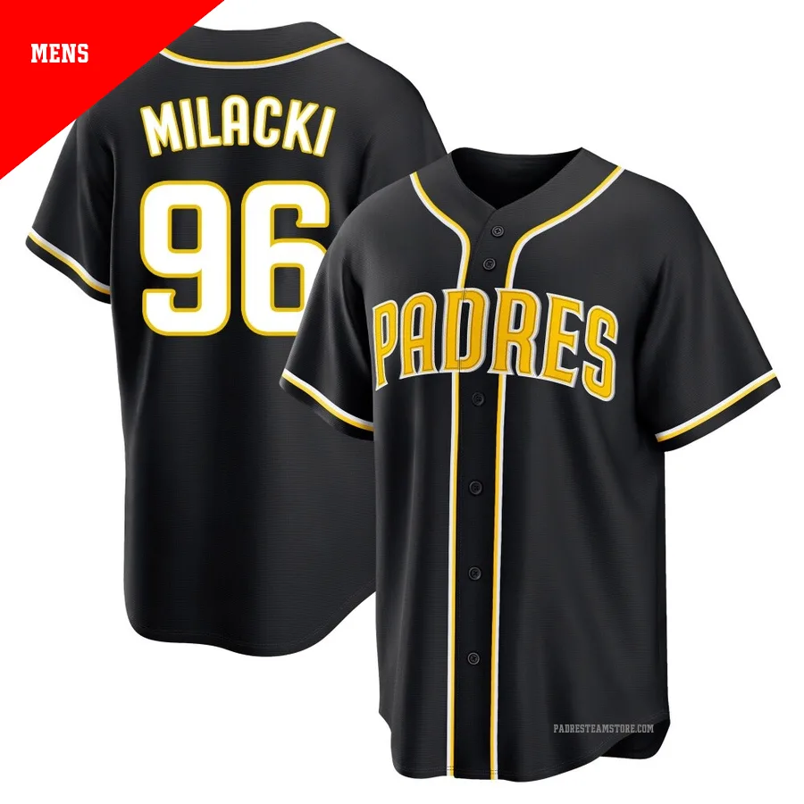 Men's San Diego Padres ＃96 Bobby Milacki Black Replica Fashion Out Jersey