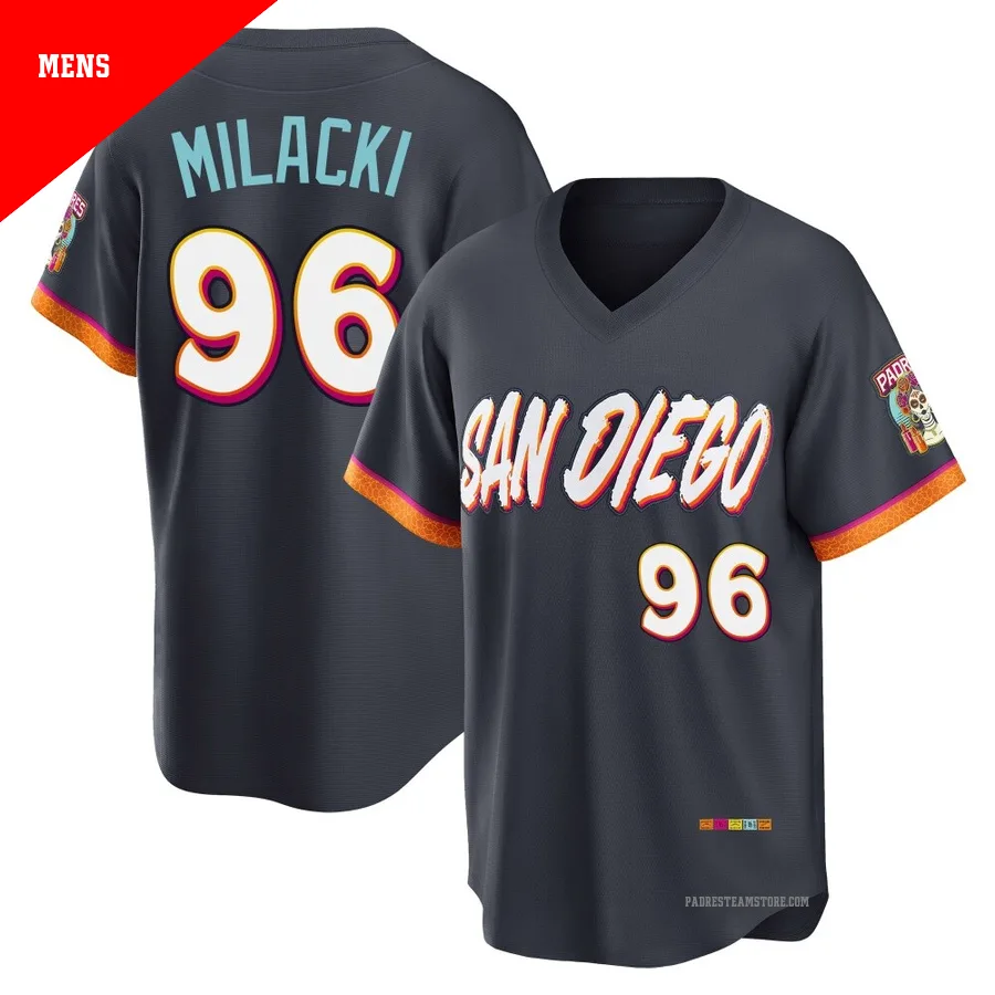 Men's San Diego Padres ＃96 Bobby Milacki Limited Obsidian 2026 City Connect Stadium Jersey