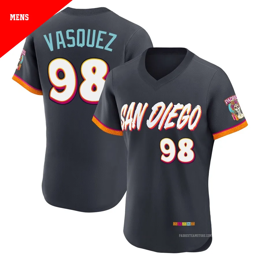 Men's San Diego Padres ＃98 Randy Vasquez Authentic Obsidian 2026 City Connect Stadium Jersey