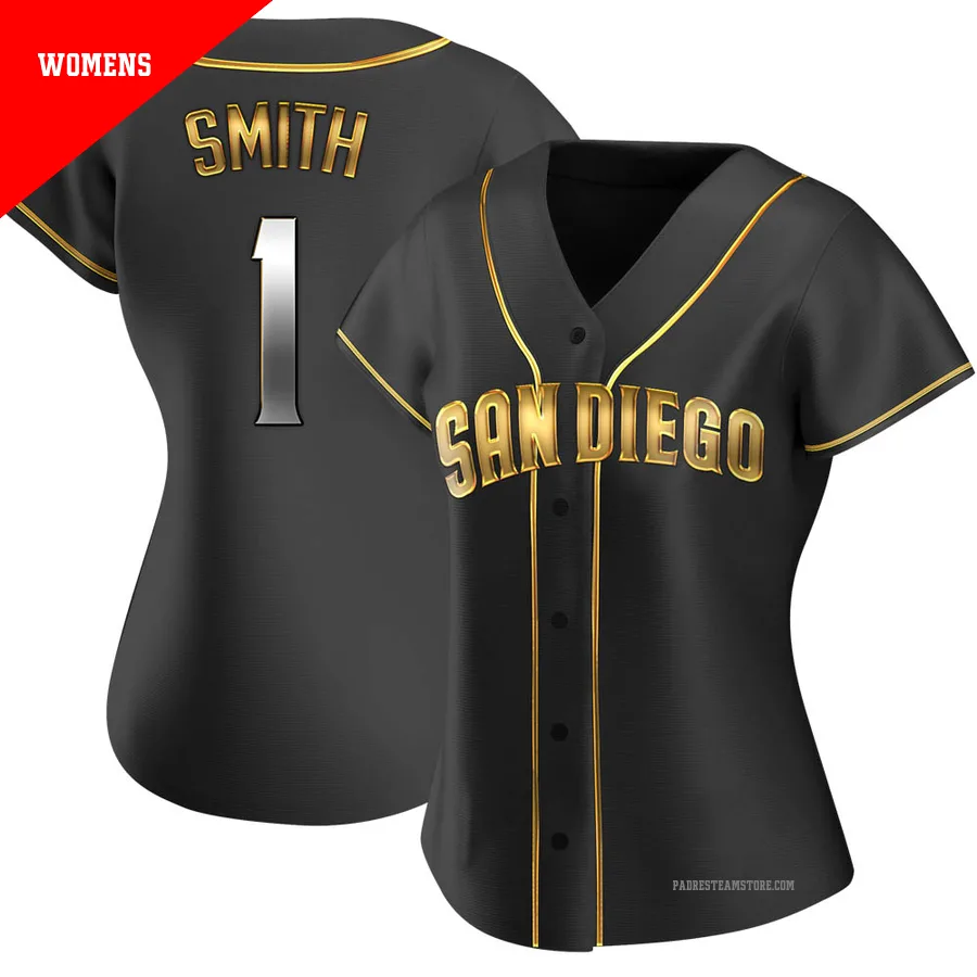 Women's San Diego Padres ＃1 Ozzie Smith Gold Replica Black en Alternate Jersey