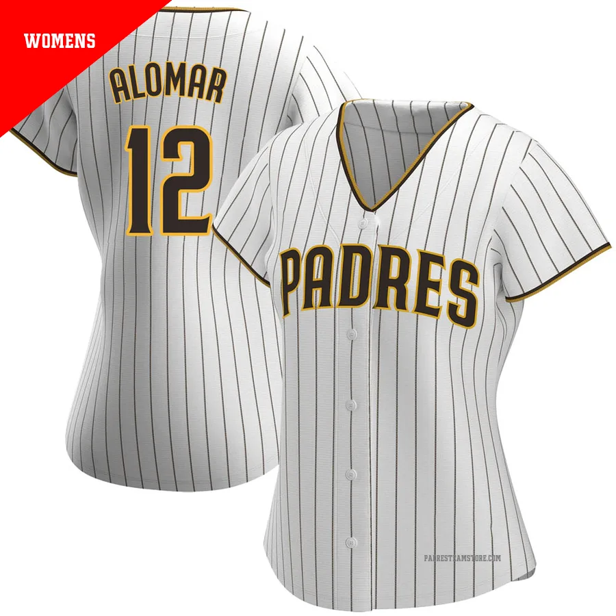 Women's San Diego Padres ＃12 Roberto Alomar White/Brown Replica Home Jersey