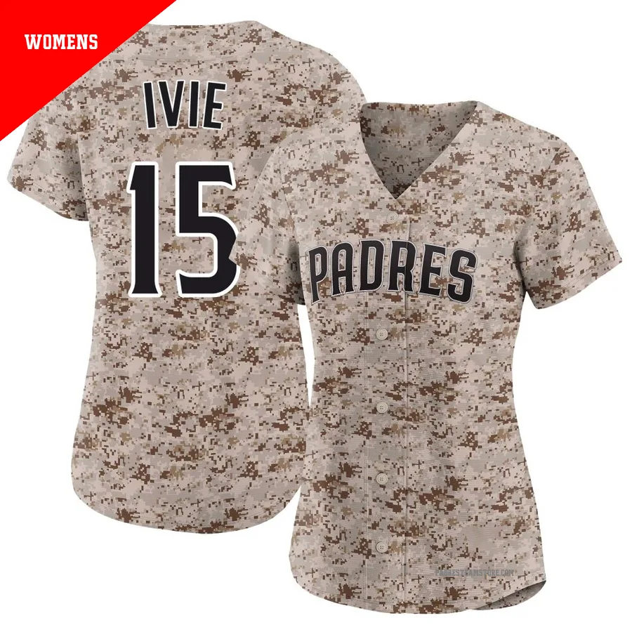 Women's San Diego Padres ＃15 Mike Ivie Camo Limited 2nd Alternate Jersey