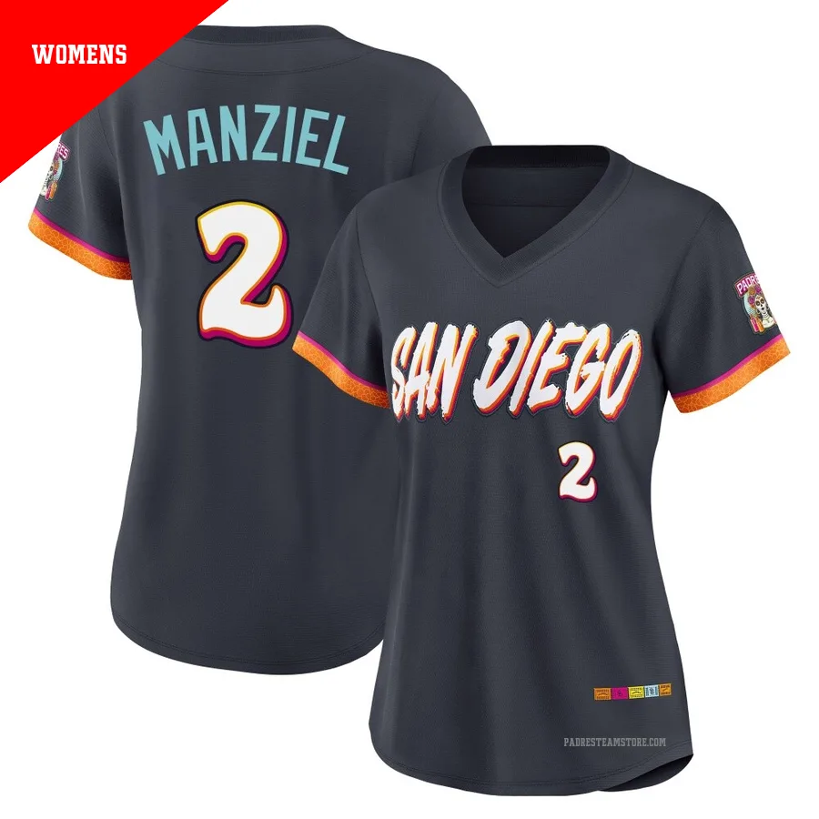 Women's San Diego Padres ＃2 Johnny Manziel Limited Obsidian 2026 City Connect Stadium Jersey