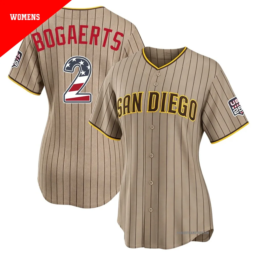 Women's San Diego Padres ＃2 Xander Bogaerts Limited Sand USA 250 Fourth Of July Alternate Stadium Jersey