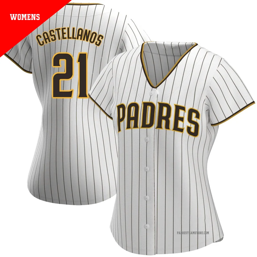 Women's San Diego Padres ＃21 Nick Castellanos White/Brown Replica Home Jersey