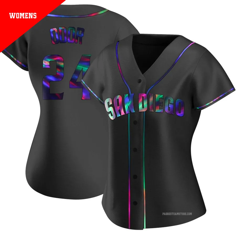 Women's San Diego Padres ＃24 Rougned Odor Black Replica Holographic Alternate Jersey