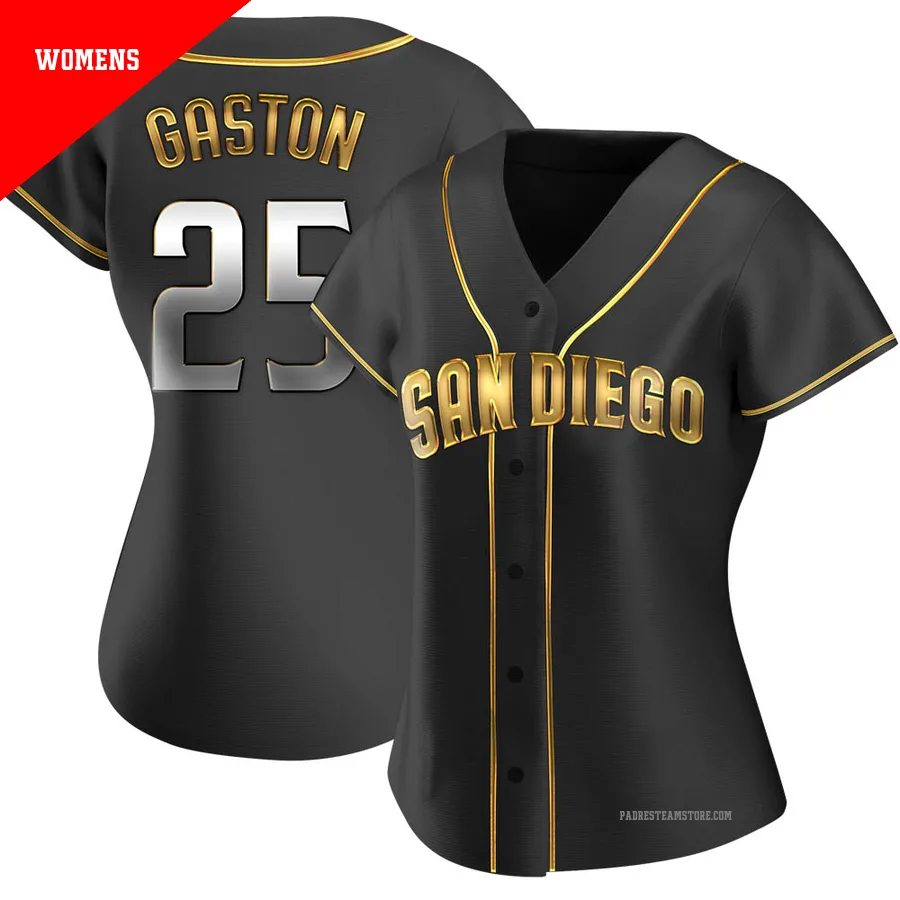 Women's San Diego Padres ＃25 Cito Gaston Gold Replica Black en Alternate Jersey