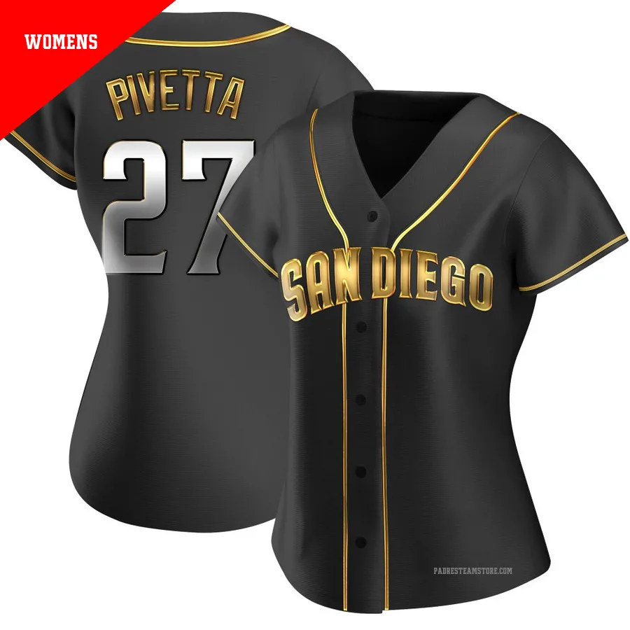 Women's San Diego Padres ＃27 Nick Pivetta Gold Replica Black en Alternate Jersey