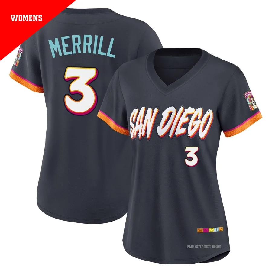 Women's San Diego Padres ＃3 Jackson Merrill Limited Obsidian 2026 City Connect Stadium Jersey