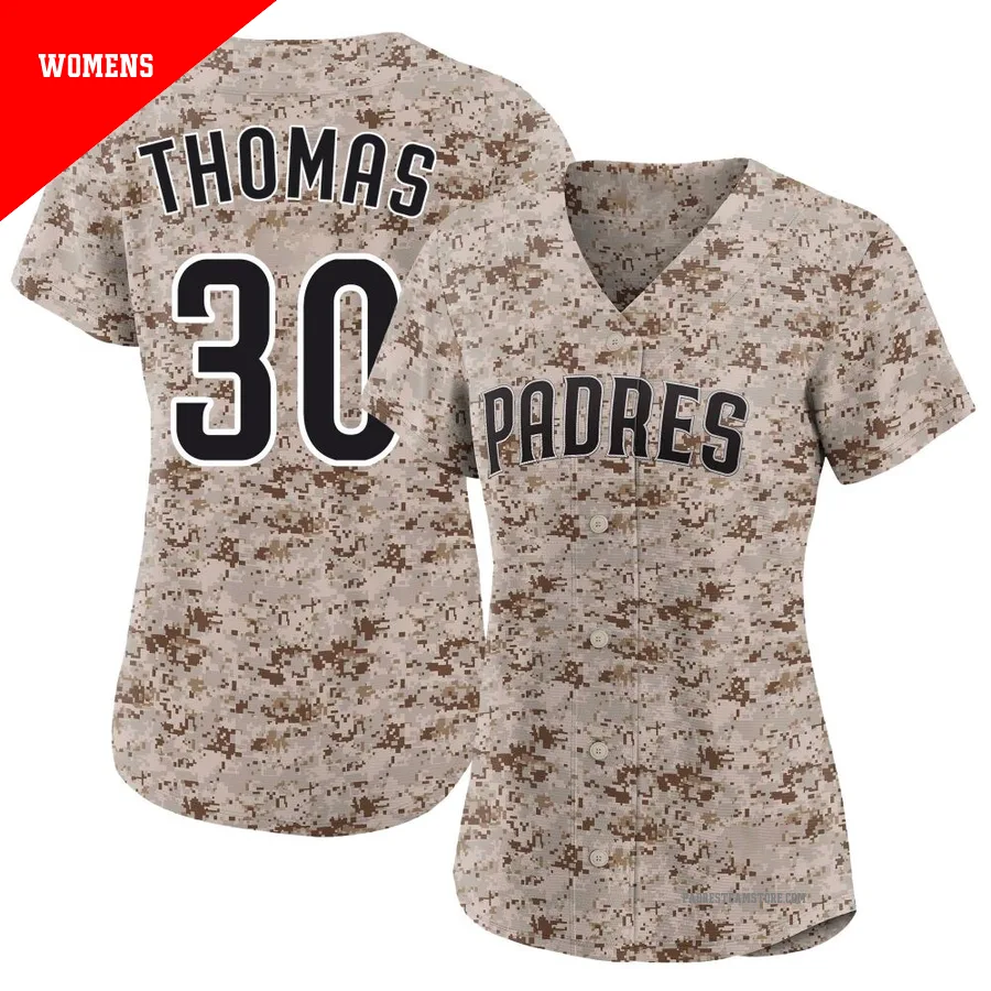 Women's San Diego Padres ＃30 Derrel Thomas Camo Limited 2nd Alternate Jersey