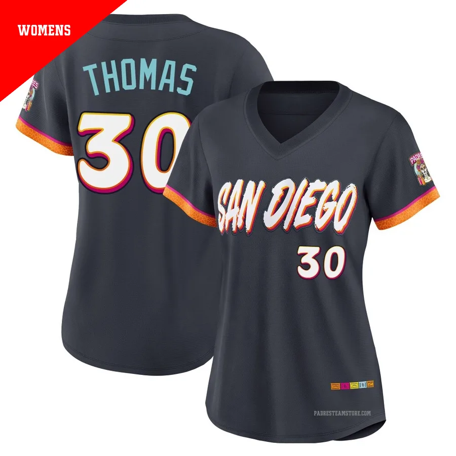 Women's San Diego Padres ＃30 Derrel Thomas Limited Obsidian 2026 City Connect Stadium Jersey