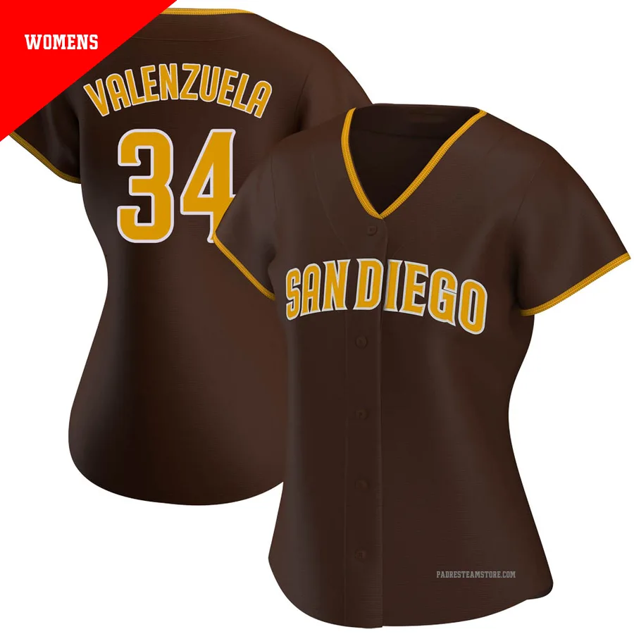 Women's San Diego Padres ＃34 Fernando Valenzuela Brown Replica Road Jersey