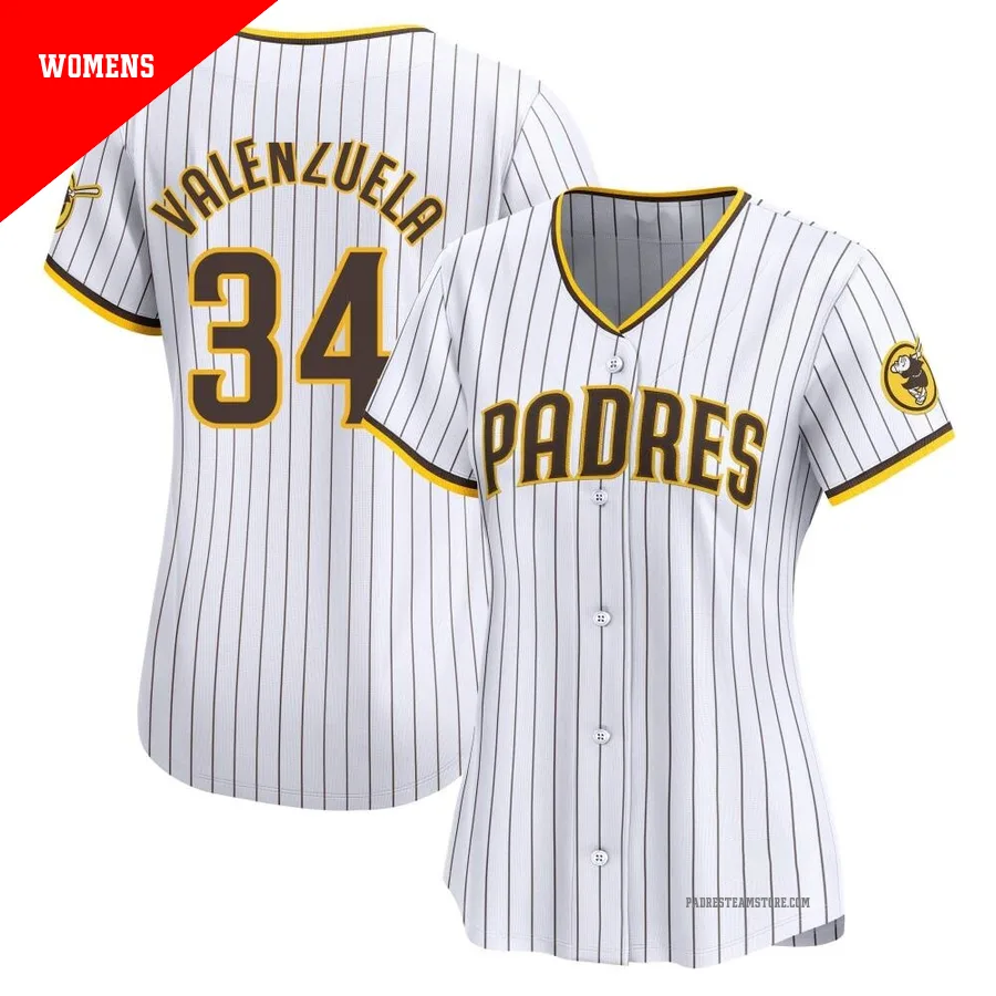 Women's San Diego Padres ＃34 Fernando Valenzuela White Limited Home Jersey