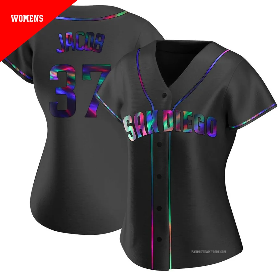 Women's San Diego Padres ＃37 Alek Jacob Black Replica Holographic Alternate Jersey