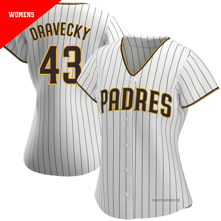 Women's San Diego Padres ＃43 Dave Dravecky White/Brown Replica Home Jersey