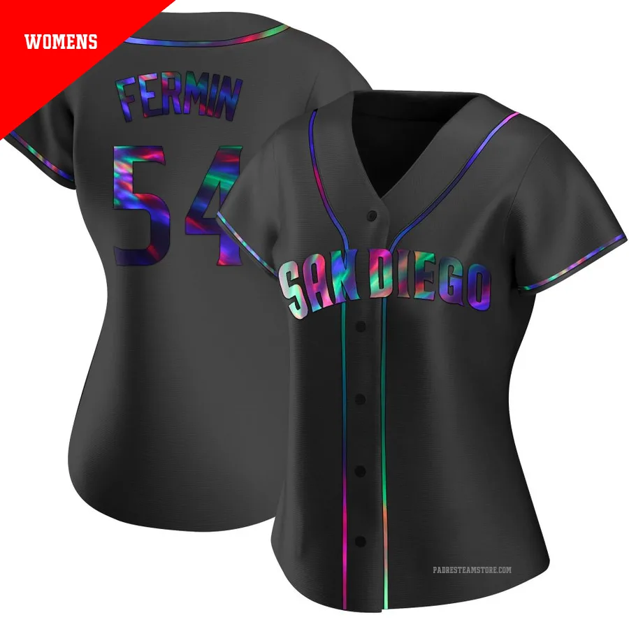 Women's San Diego Padres ＃54 Freddy Fermin Black Replica Holographic Alternate Jersey