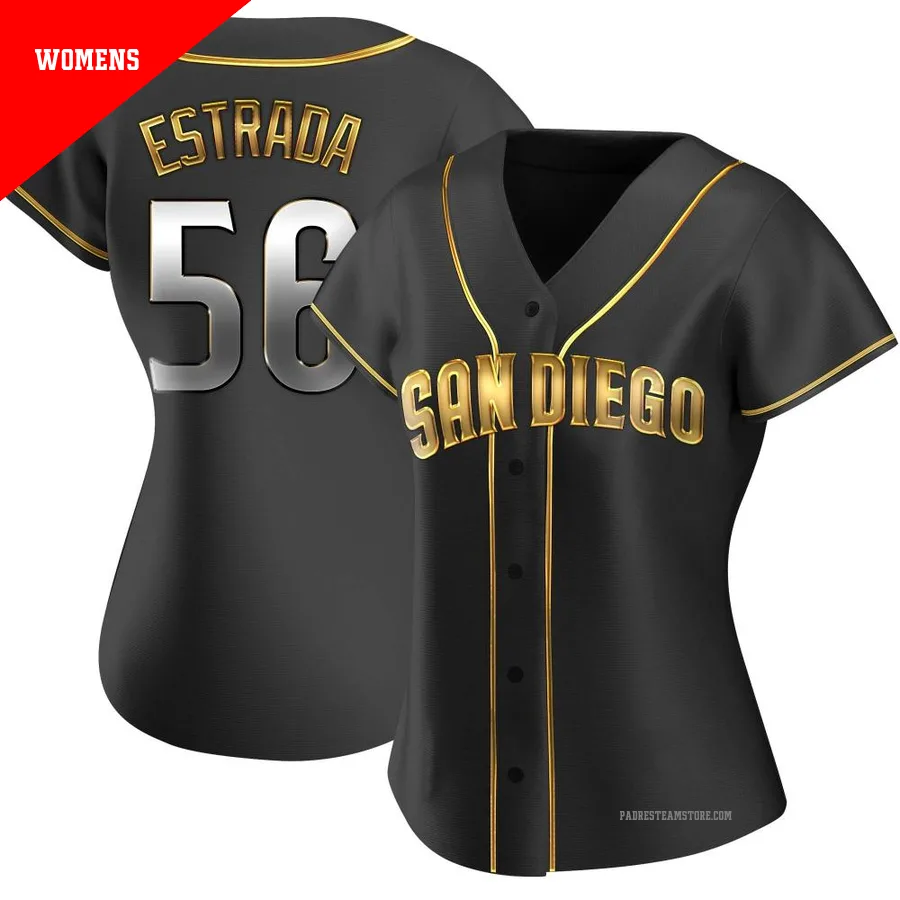 Women's San Diego Padres ＃56 Jeremiah Estrada Gold Replica Black en Alternate Jersey