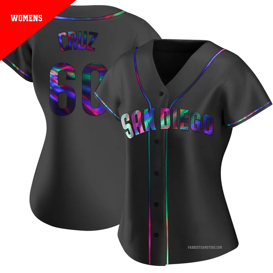 Women's San Diego Padres ＃60 Omar Cruz Black Replica Holographic Alternate Jersey