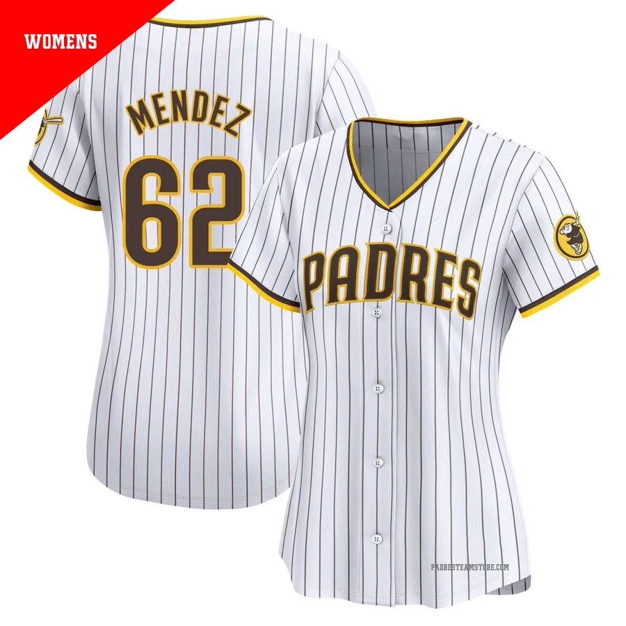 Women's San Diego Padres ＃62 Miguel Mendez White Limited Home Jersey