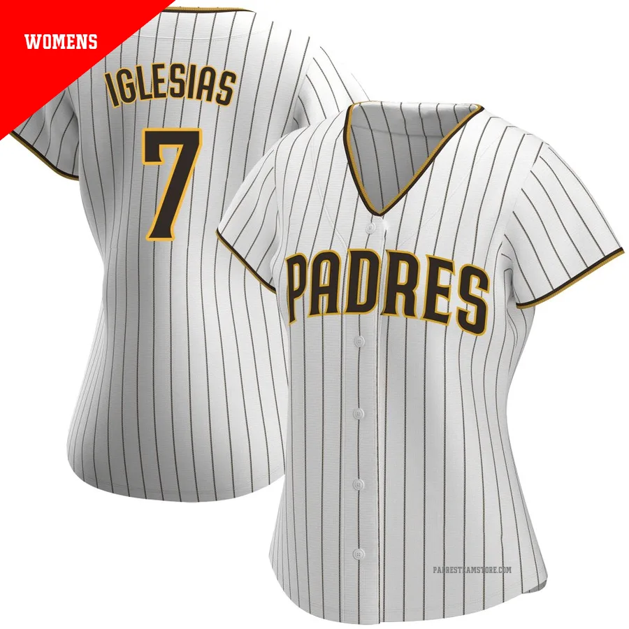 Women's San Diego Padres ＃7 Jose Iglesias White/Brown Replica Home Jersey