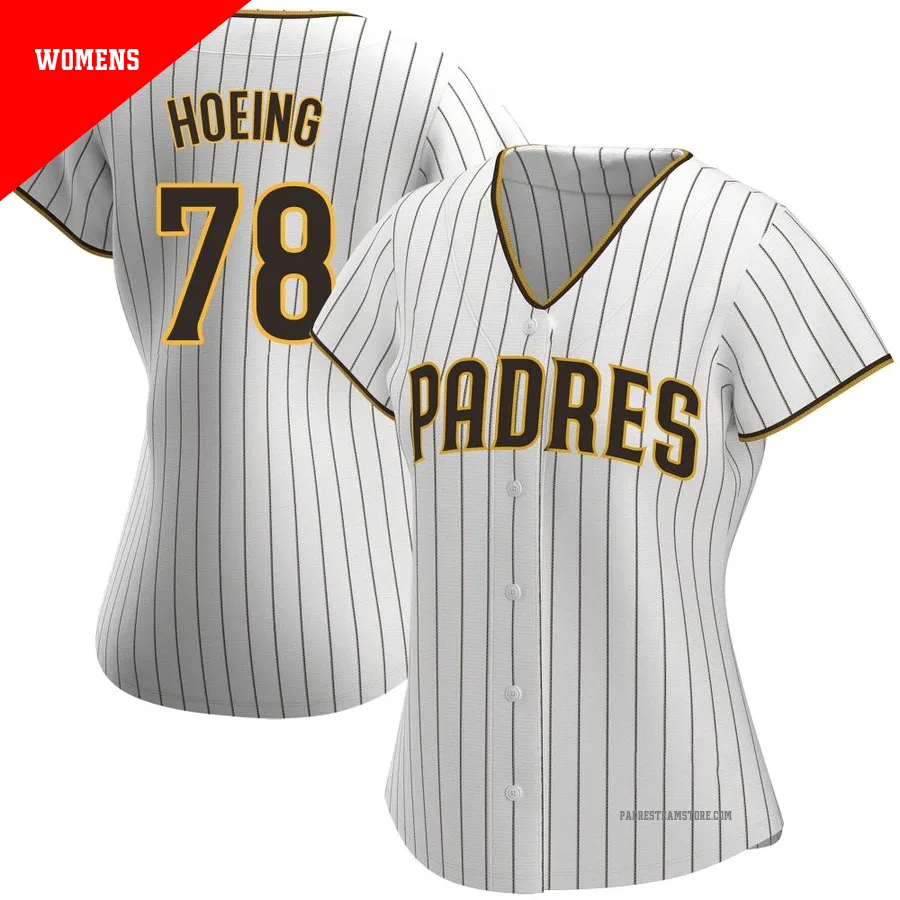 Women's San Diego Padres ＃78 Bryan Hoeing White/Brown Replica Home Jersey
