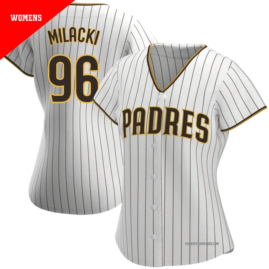Women's San Diego Padres ＃96 Bobby Milacki White/Brown Replica Home Jersey