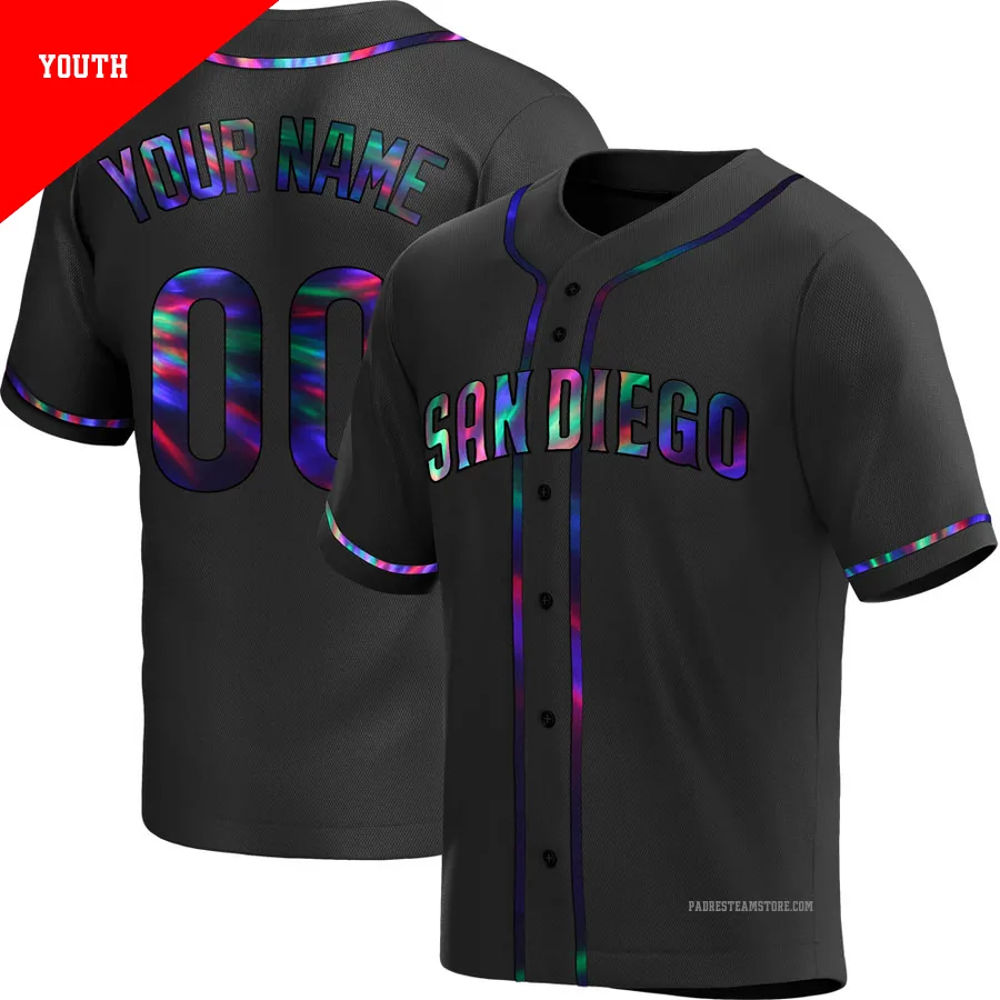 Youth San Diego Padres ＃00 Custom Black Replica Holographic Alternate Jersey