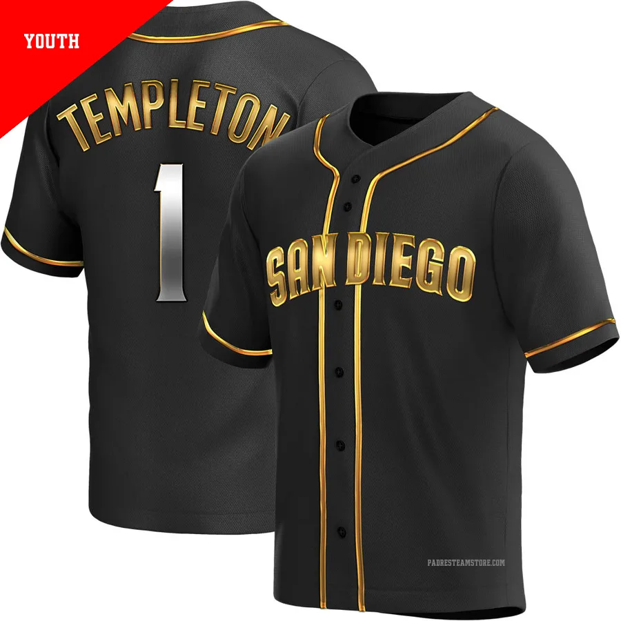 Youth San Diego Padres ＃1 Garry Templeton Gold Replica Black en Alternate Jersey