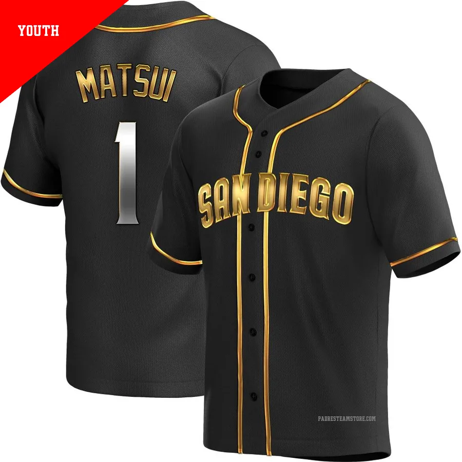 Youth San Diego Padres ＃1 Yuki Matsui Gold Replica Black en Alternate Jersey