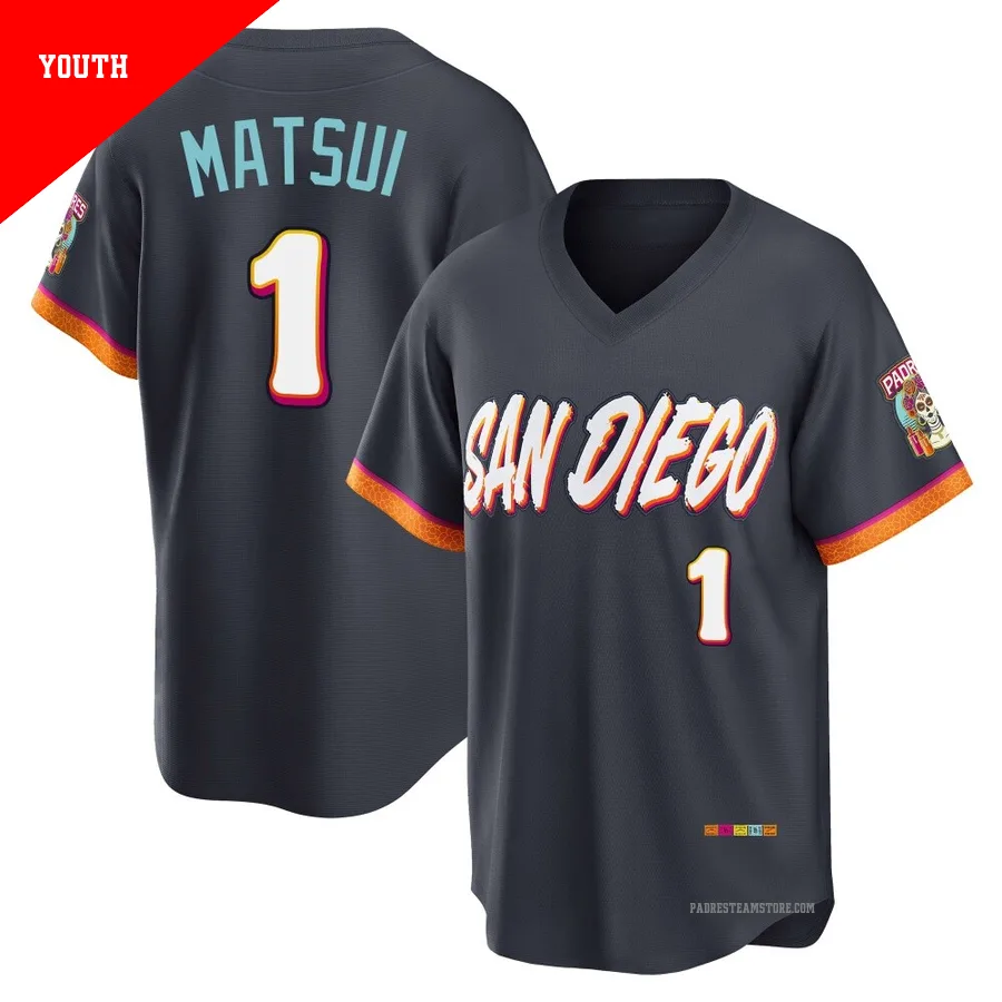 Youth San Diego Padres ＃1 Yuki Matsui Limited Obsidian 2026 City Connect Stadium Jersey
