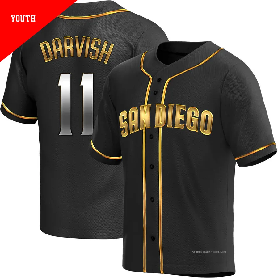 Youth San Diego Padres ＃11 Yu Darvish Gold Replica Black en Alternate Jersey
