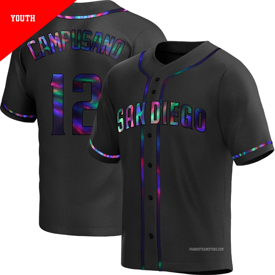 Youth San Diego Padres ＃12 Luis Campusano Black Replica Holographic Alternate Jersey