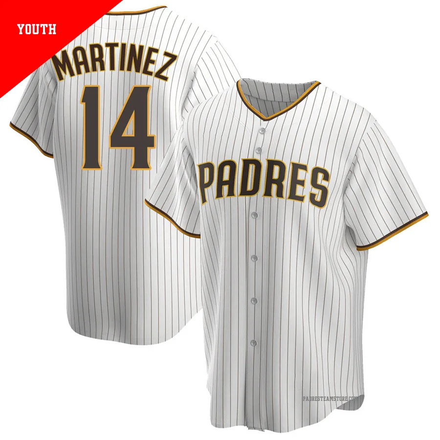 Youth San Diego Padres ＃14 Carmelo Martinez White/Brown Replica Home Jersey