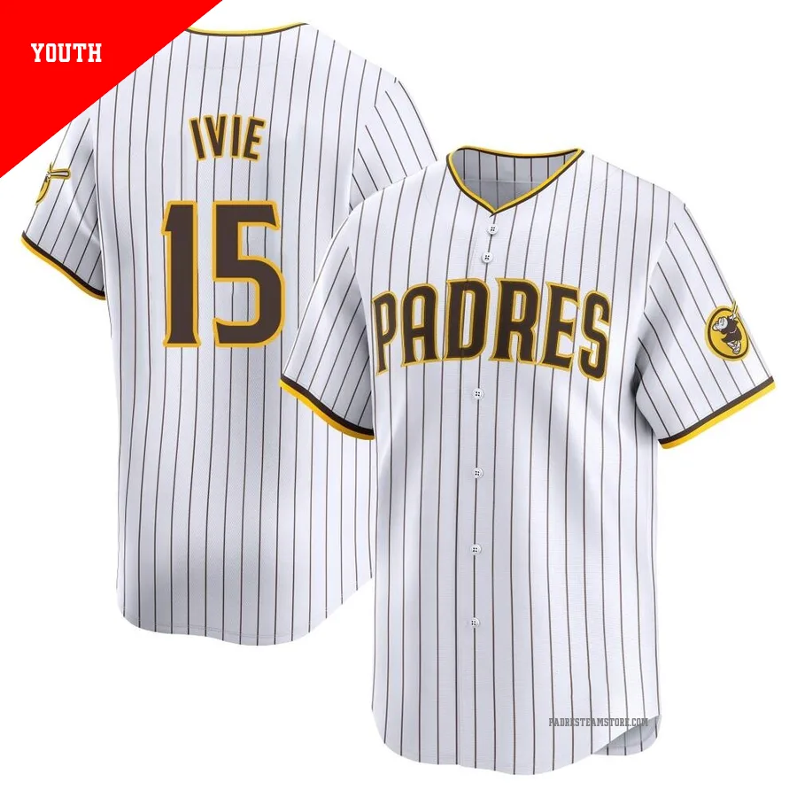 Youth San Diego Padres ＃15 Mike Ivie White Limited Home Jersey