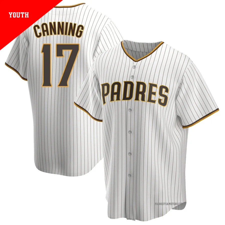 Youth San Diego Padres ＃17 Griffin Canning White/Brown Replica Home Jersey