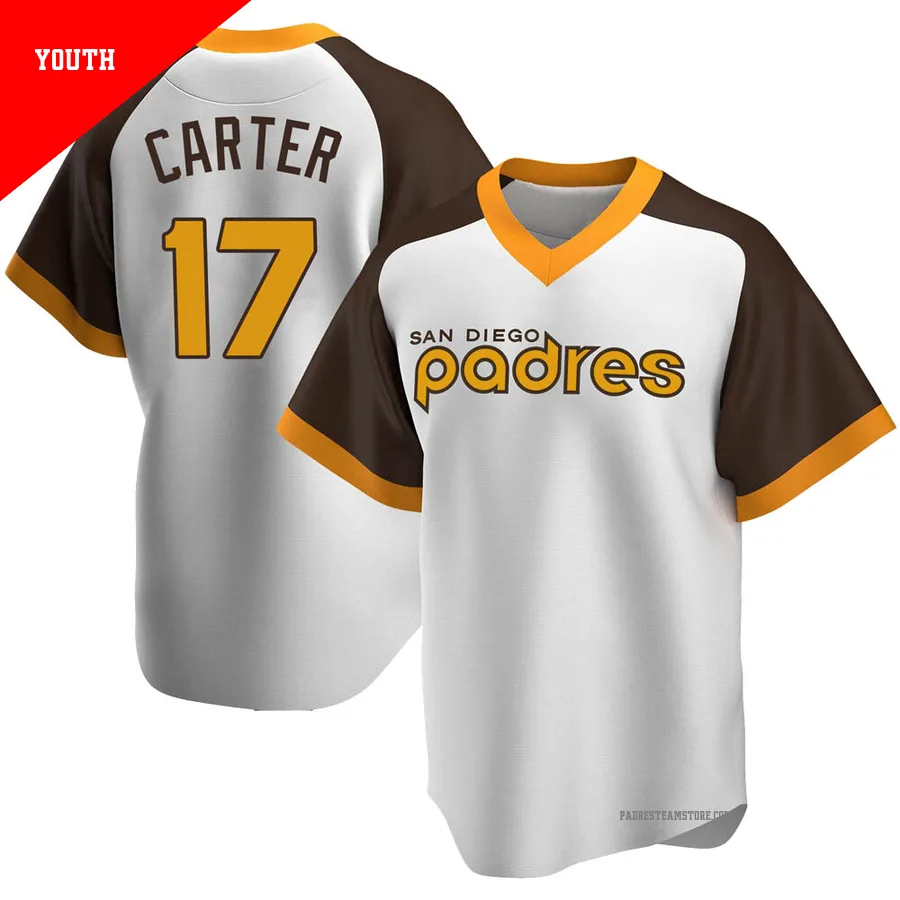 Youth San Diego Padres ＃17 Joe Carter White Replica Home Cooperstown Collection Jersey