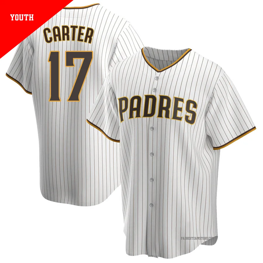 Youth San Diego Padres ＃17 Joe Carter White/Brown Replica Home Jersey