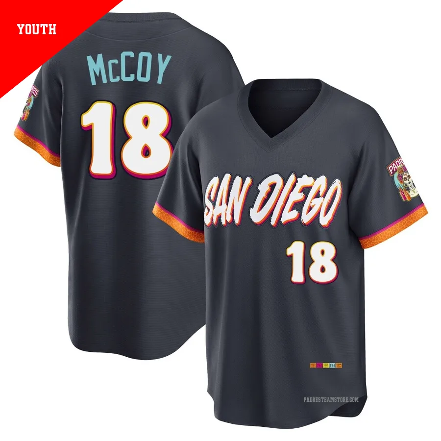 Youth San Diego Padres ＃18 Mason McCoy Limited Obsidian 2026 City Connect Stadium Jersey