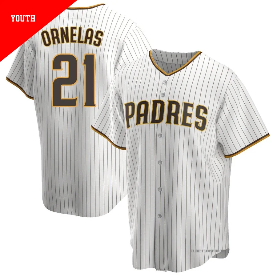 Youth San Diego Padres ＃21 Tirso Ornelas White/Brown Replica Home Jersey
