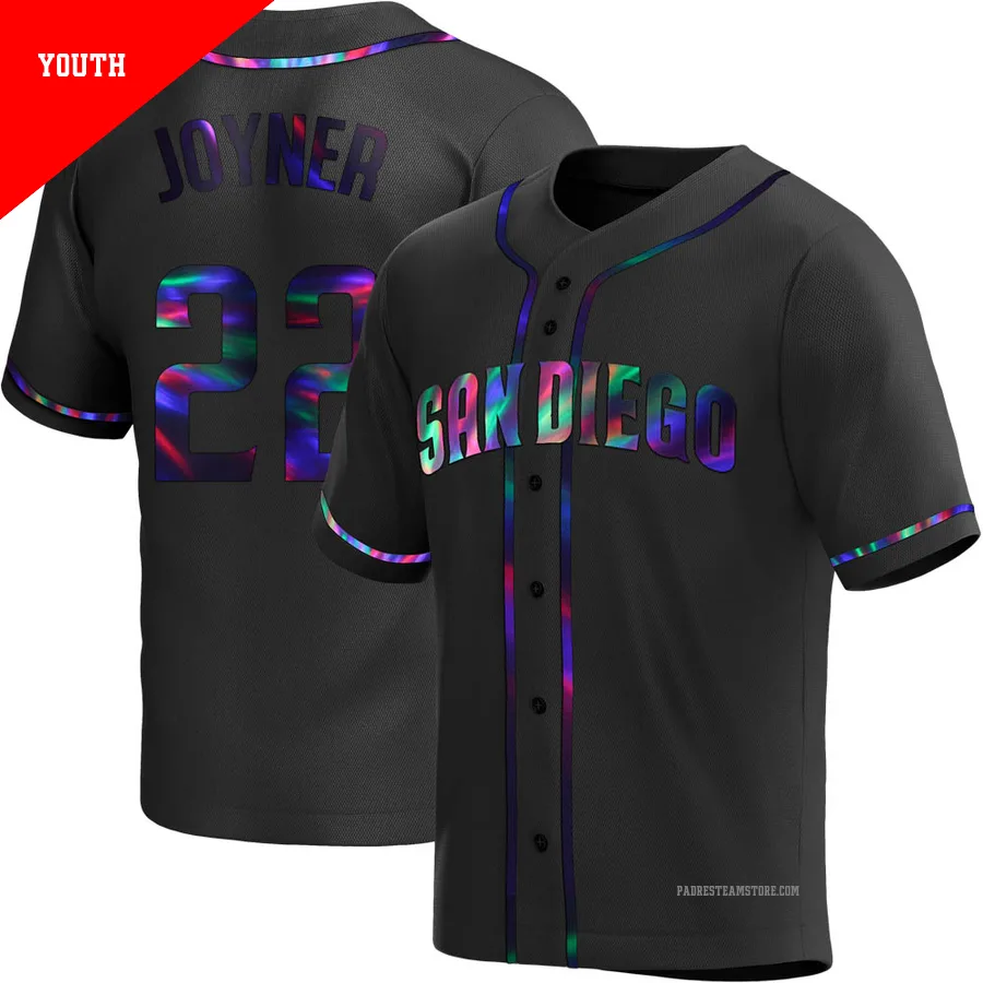 Youth San Diego Padres ＃22 Wally Joyner Black Replica Holographic Alternate Jersey