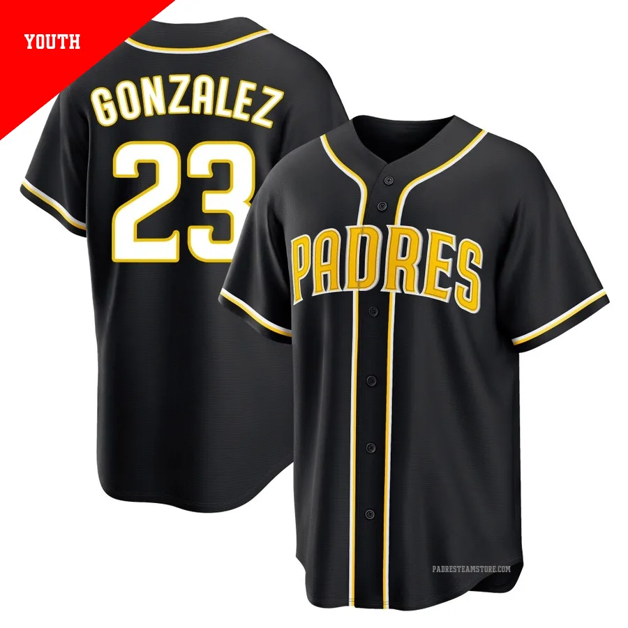 Youth San Diego Padres ＃23 Adrian Gonzalez Black Replica Fashion Out Jersey