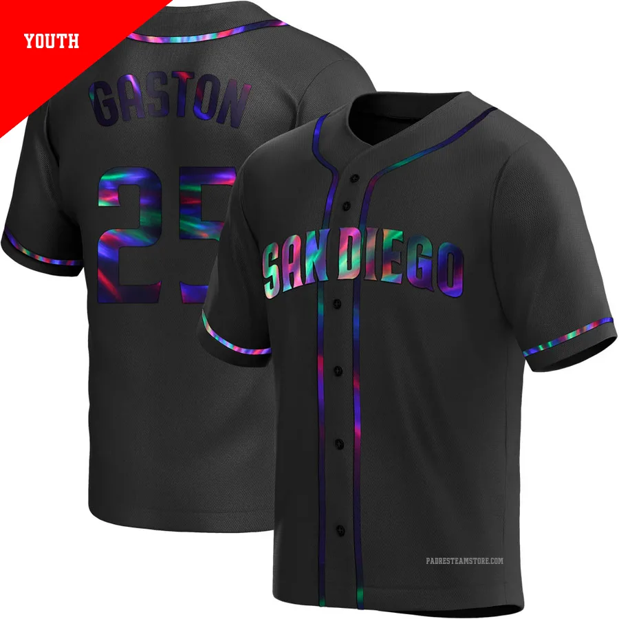 Youth San Diego Padres ＃25 Cito Gaston Black Replica Holographic Alternate Jersey