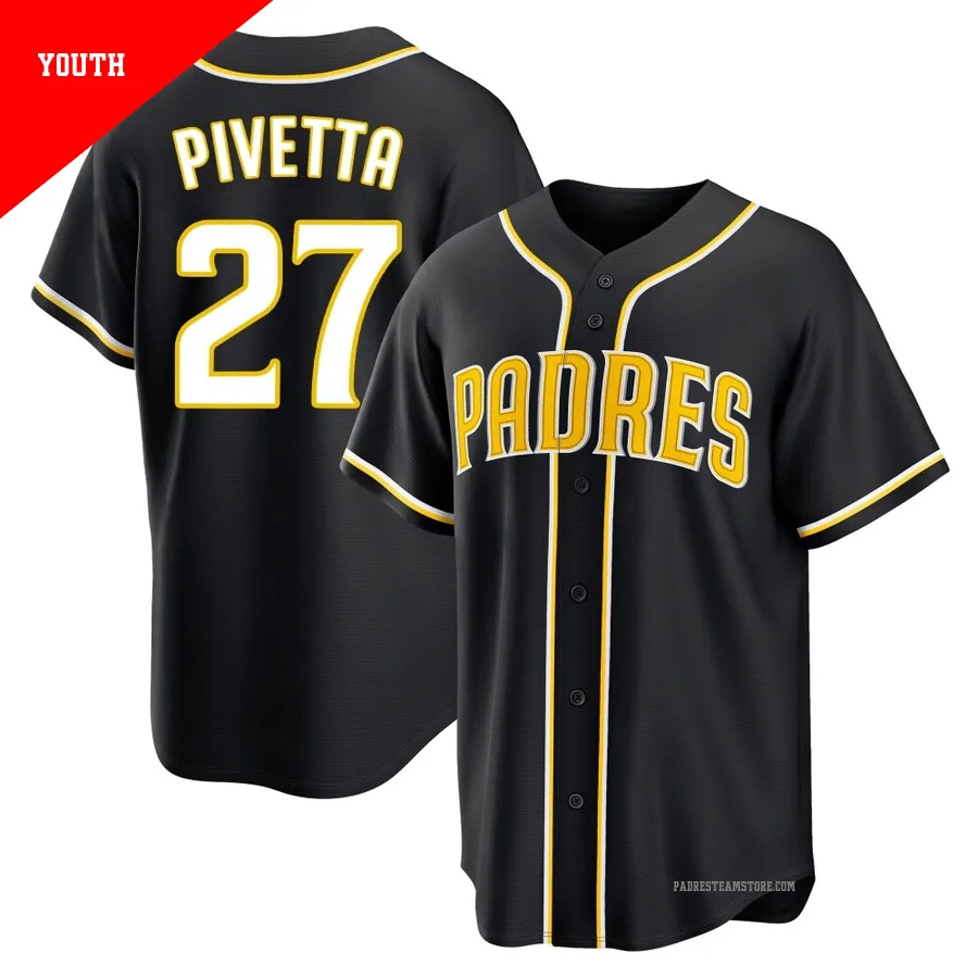 Youth San Diego Padres ＃27 Nick Pivetta Black Replica Fashion Out Jersey