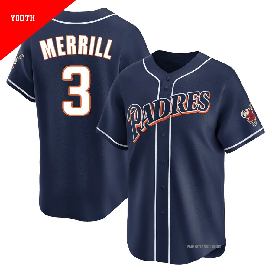 Youth San Diego Padres ＃3 Jackson Merrill Navy Limited Cooperstown Collection Jersey