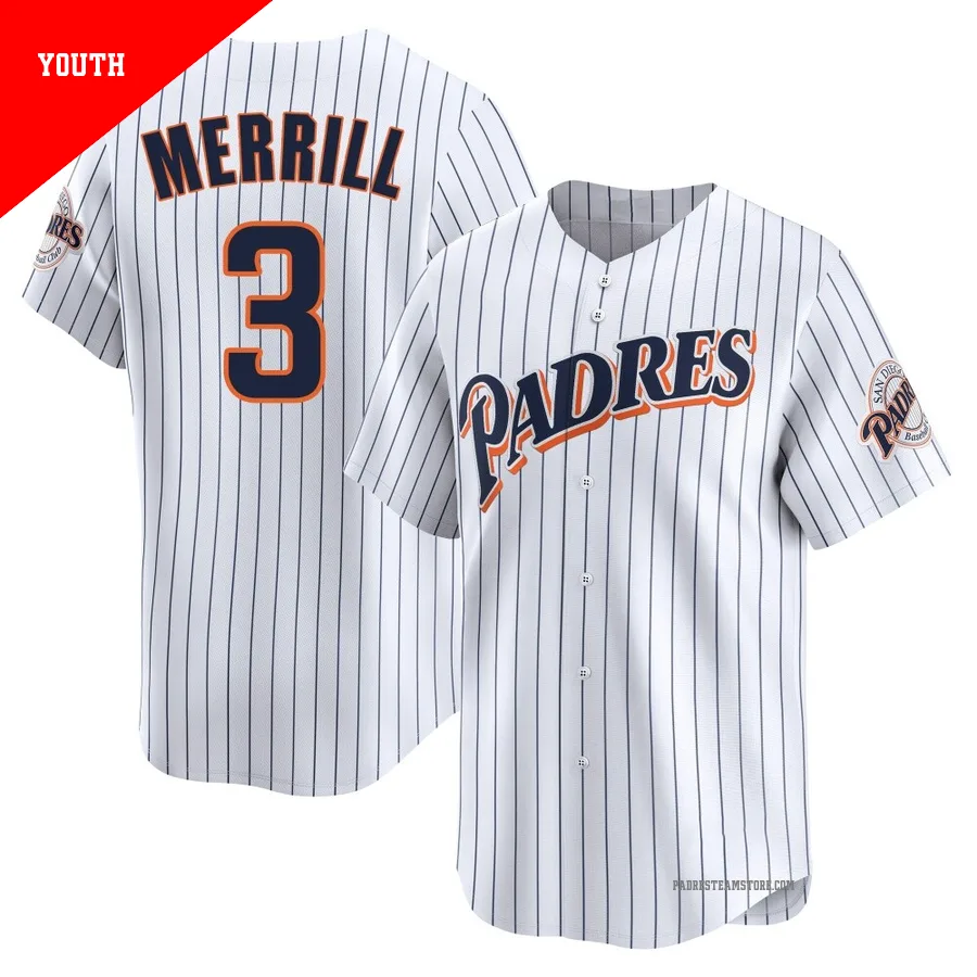 Youth San Diego Padres ＃3 Jackson Merrill White Limited Cooperstown Collection Jersey