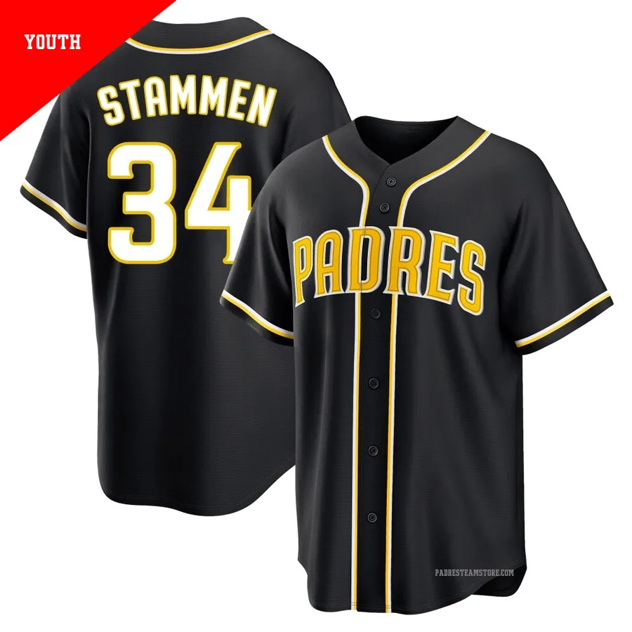 Youth San Diego Padres ＃34 Craig Stammen Black Replica Fashion Out Jersey