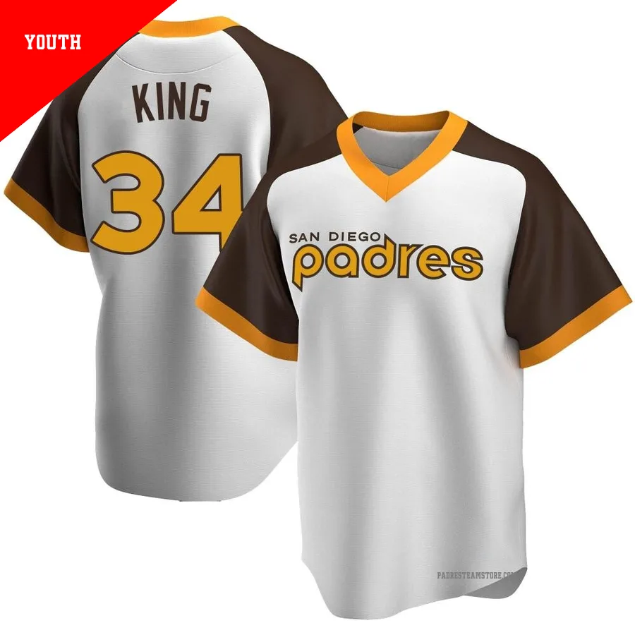 Youth San Diego Padres ＃34 Michael King White Replica Home Cooperstown Collection Jersey